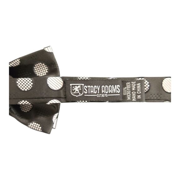 STACY ADAMS BLACK SILVER POLKA DOT FASHION BOXED BOW TIE & POCKET SQUARE SET. - Picture 3 of 5